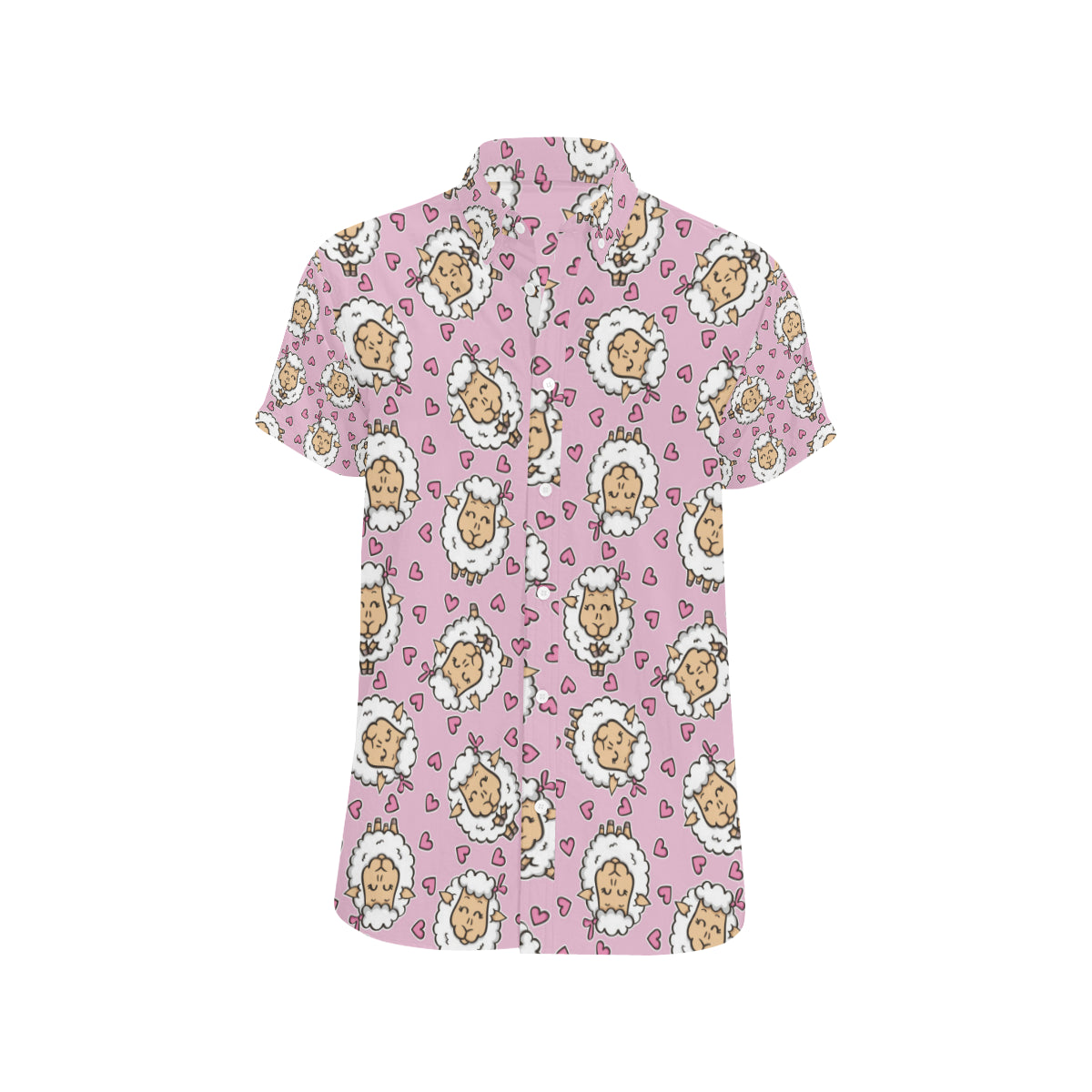 Sheep Cute Pattern Print Design 01 Men's Short Sleeve Button Up Shirt