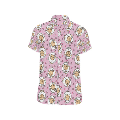 Sheep Cute Pattern Print Design 01 Men's Short Sleeve Button Up Shirt