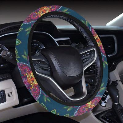 lotus Boho Pattern Print Design LO04 Steering Wheel Cover with Elastic Edge