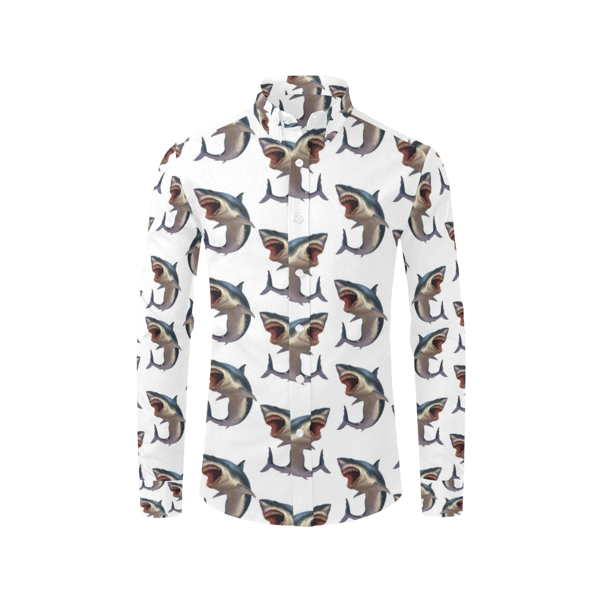 Great White Shark Pattern Print Design 03 Men's Long Sleeve Shirt