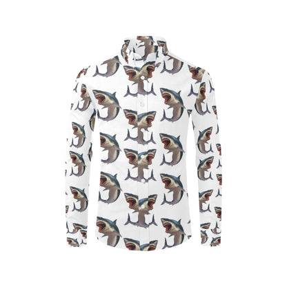 Great White Shark Pattern Print Design 03 Men's Long Sleeve Shirt