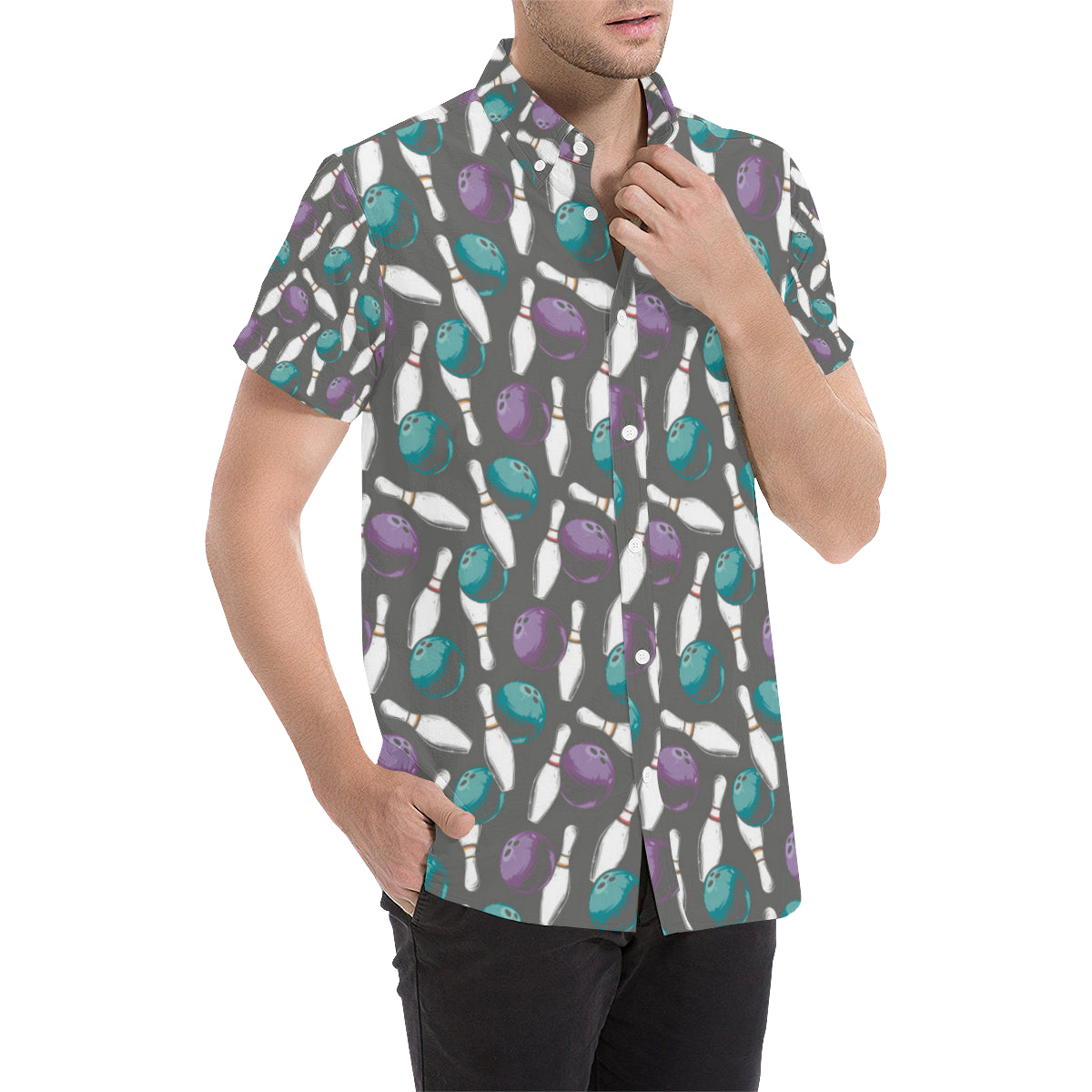 Bowling Pattern Print Design 03 Men's Short Sleeve Button Up Shirt