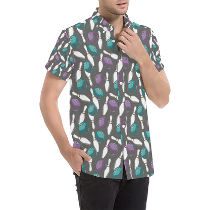 Bowling Pattern Print Design 03 Men's Short Sleeve Button Up Shirt