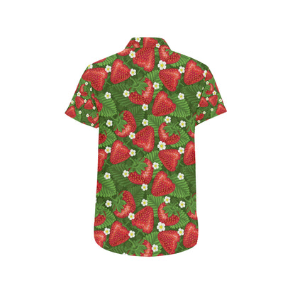 Strawberry Pattern Print Design SB05 Men's Short Sleeve Button Up Shirt