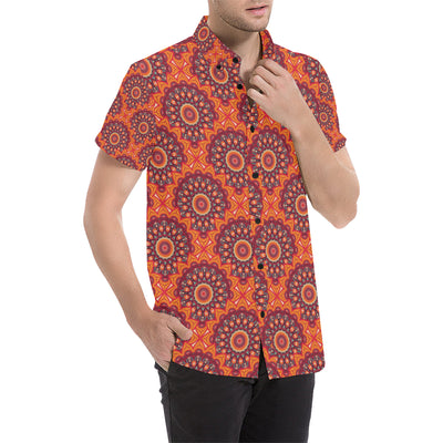 Bohemian Pattern Print Design 04 Men's Short Sleeve Button Up Shirt