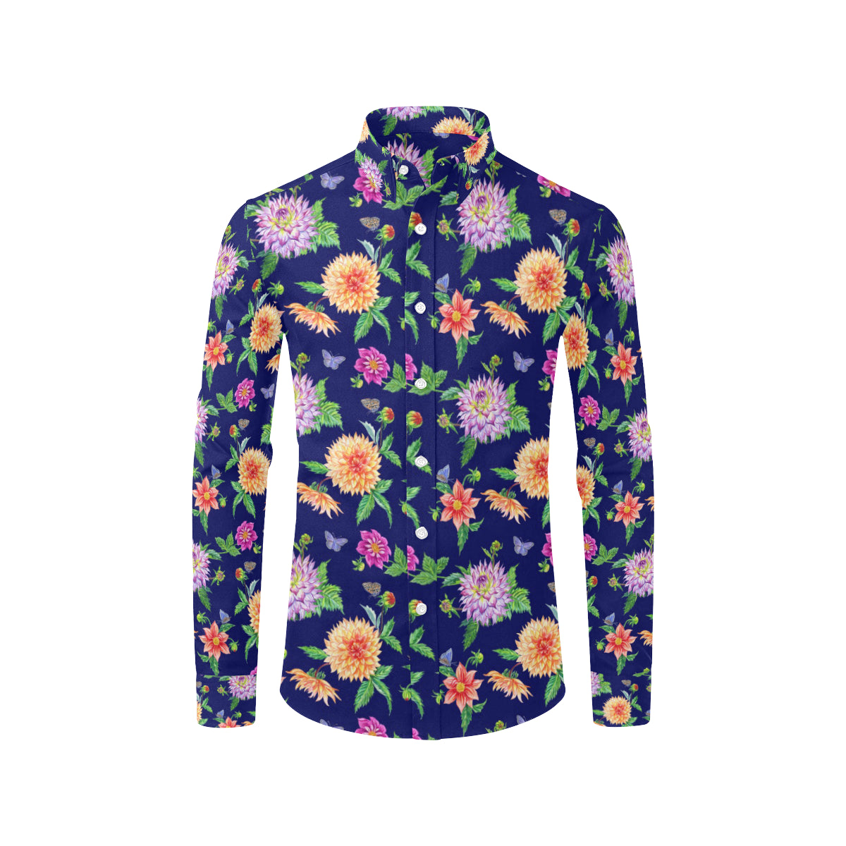 Dahlia Pattern Print Design DH010 Men's Long Sleeve Shirt