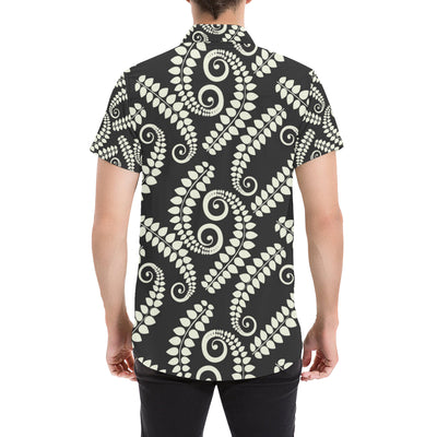 Fern Leave Print Pattern Men's Short Sleeve Button Up Shirt