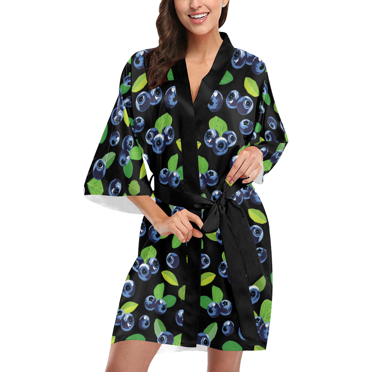 Blueberry Pattern Print Design BB03 Women's Short Kimono