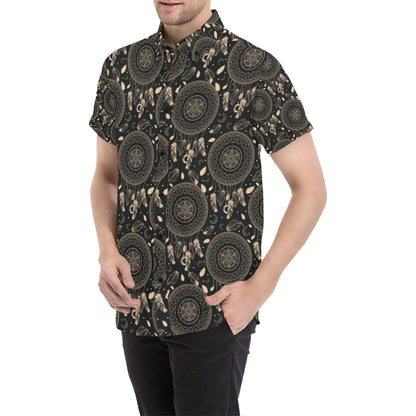 Dream Catcher Mandala Boho Moon Men's Short Sleeve Button Up Shirt