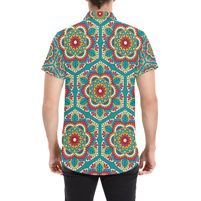 Mandala Pattern Print Design 03 Men's Short Sleeve Button Up Shirt