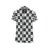 Checkered Flag Crown Pattern Men's Short Sleeve Button Up Shirt