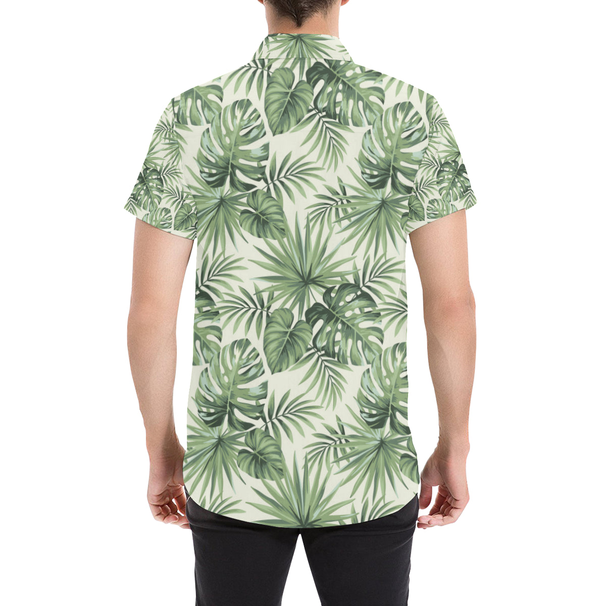 Palm Leaf Pattern Print Design A02 Men's Short Sleeve Button Up Shirt