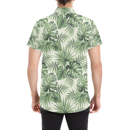 Palm Leaf Pattern Print Design A02 Men's Short Sleeve Button Up Shirt