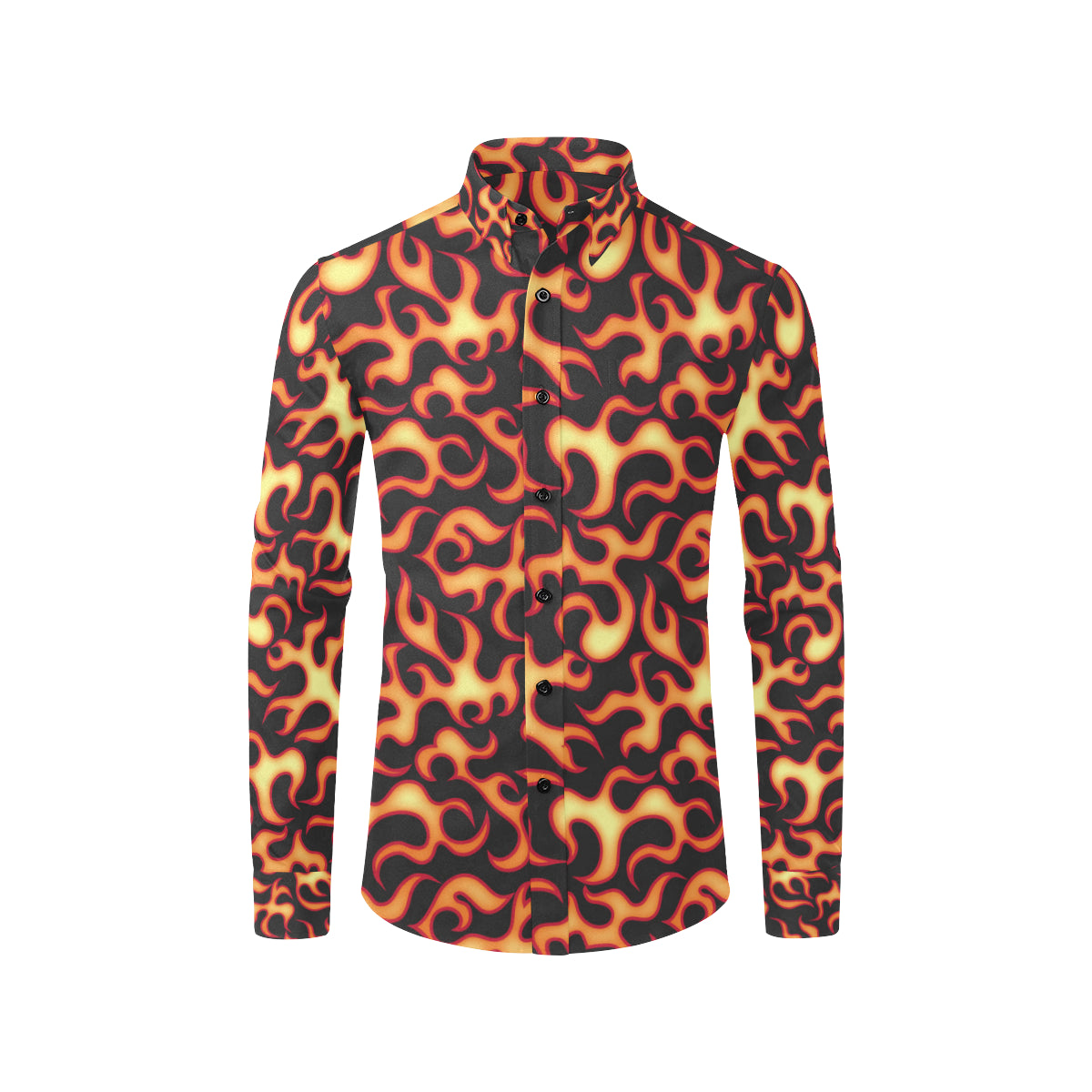 Flame Fire Themed Print Men's Long Sleeve Shirt