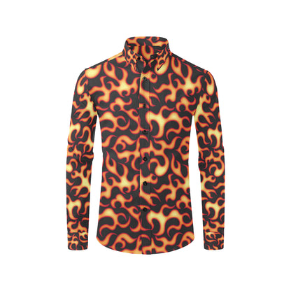 Flame Fire Themed Print Men's Long Sleeve Shirt