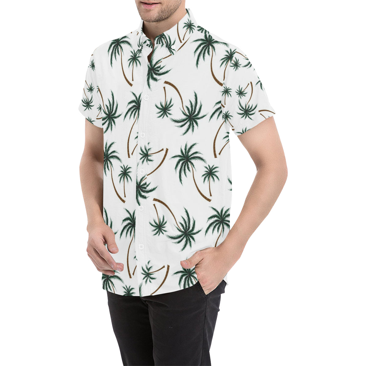 Palm Tree Pattern Print Design PT07 Men's Short Sleeve Button Up Shirt