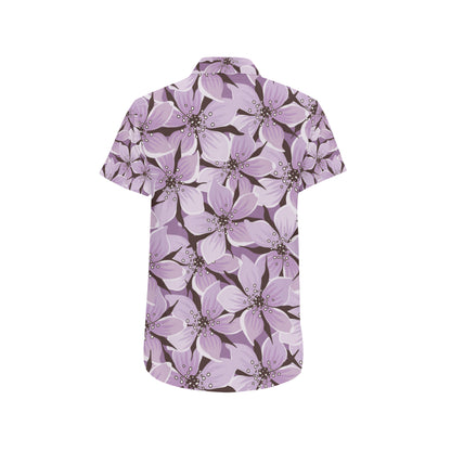 Lilac Pattern Print Design 01 Men's Short Sleeve Button Up Shirt