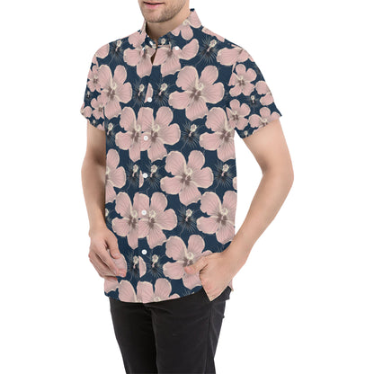 Plumeria Pattern Print Design PM018 Men's Short Sleeve Button Up Shirt