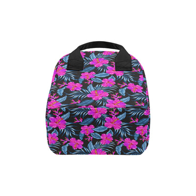 Neon Pink Hibiscus Pattern Print Design HB015 Insulated Lunch Bag