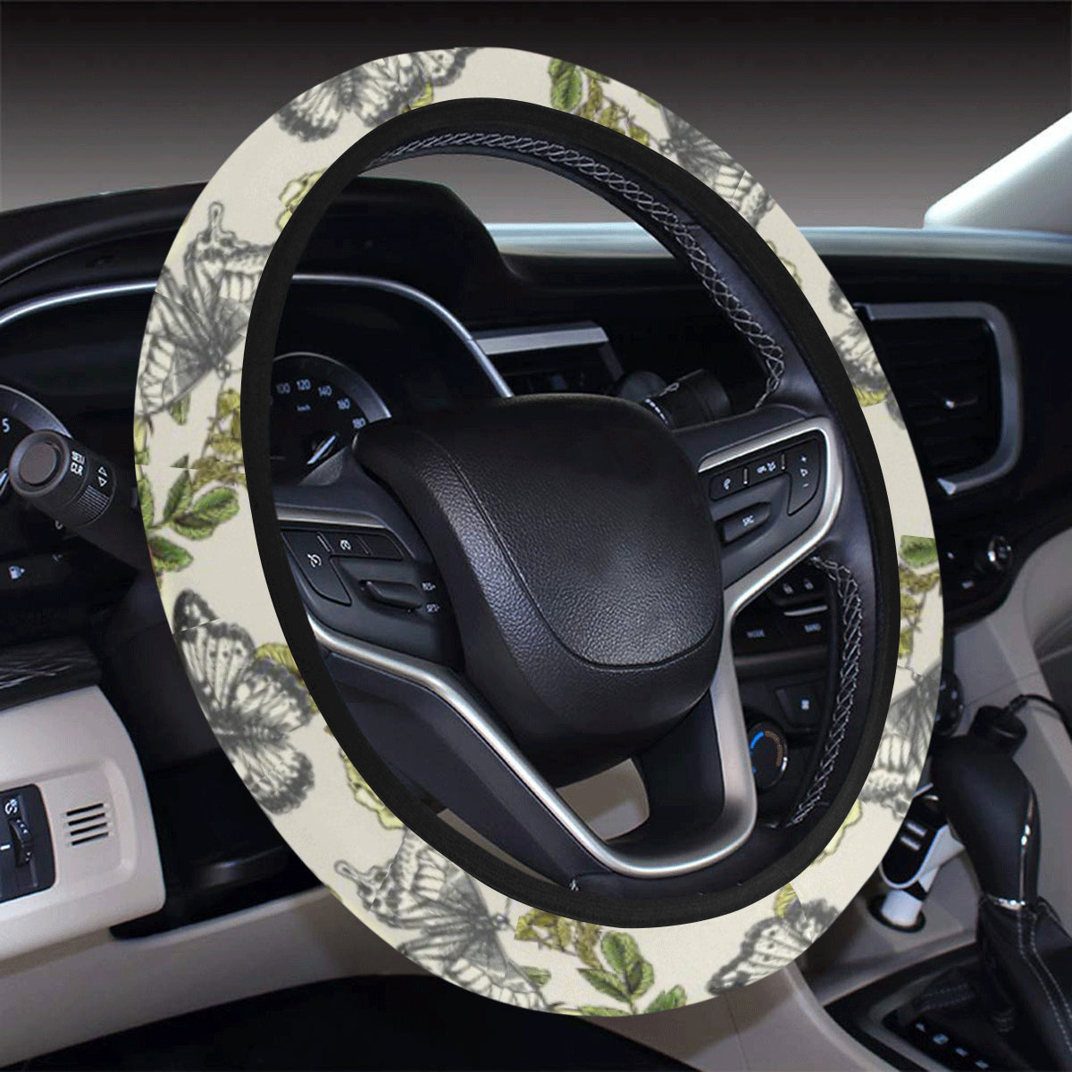 Butterfly Flower Pattern Print Design 06 Steering Wheel Cover with Elastic Edge