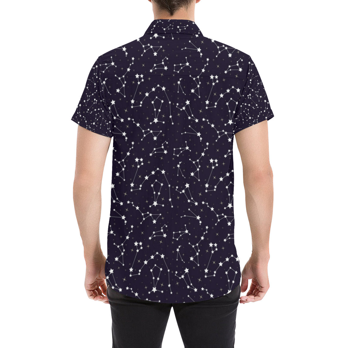 Zodiac Star Pattern Design Print Men's Short Sleeve Button Up Shirt