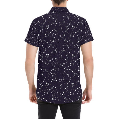 Zodiac Star Pattern Design Print Men's Short Sleeve Button Up Shirt