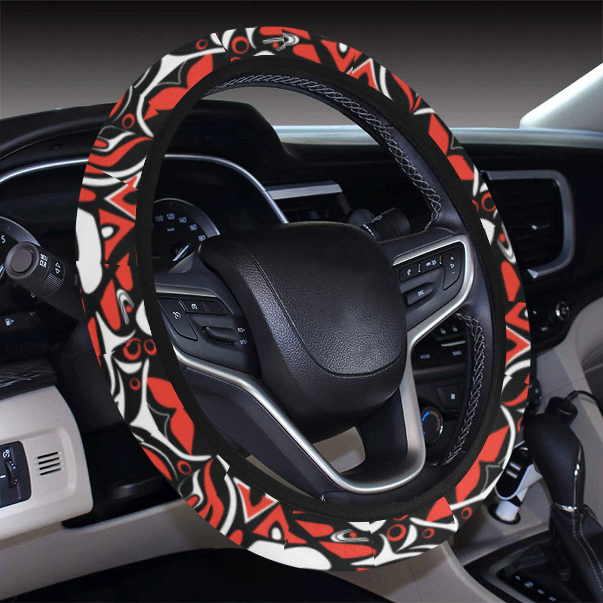 Native North American Themed Print Steering Wheel Cover with Elastic Edge
