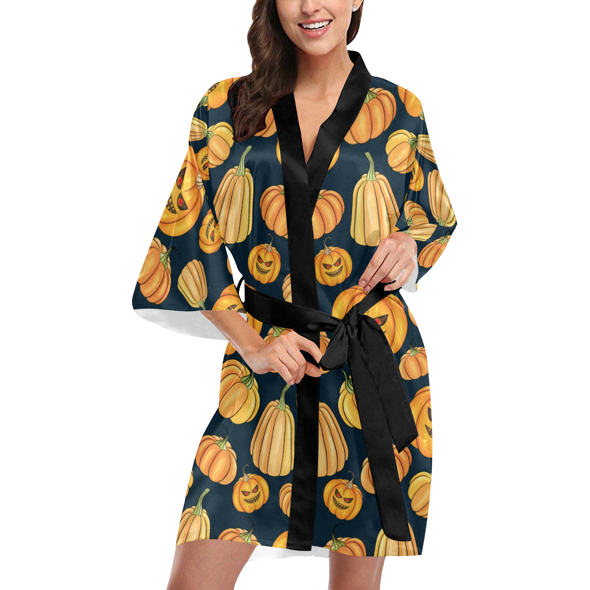 Pumpkin Halloween Pattern Print Design A04 Women's Short Kimono