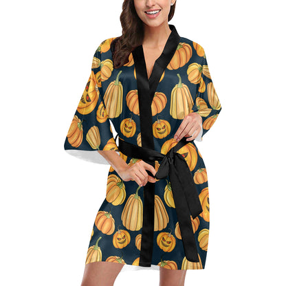 Pumpkin Halloween Pattern Print Design A04 Women's Short Kimono