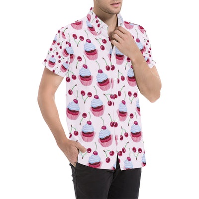 Cherry Cupcake Pink Pattern Men's Short Sleeve Button Up Shirt