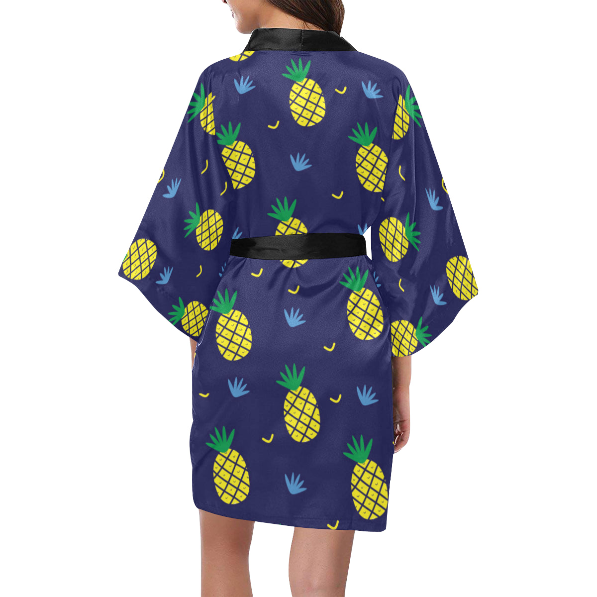 Pineapple Pattern Print Design A01 Women's Short Kimono