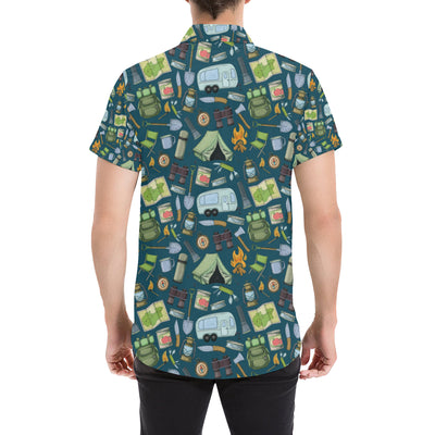 Camping Pattern Print Design 02 Men's Short Sleeve Button Up Shirt