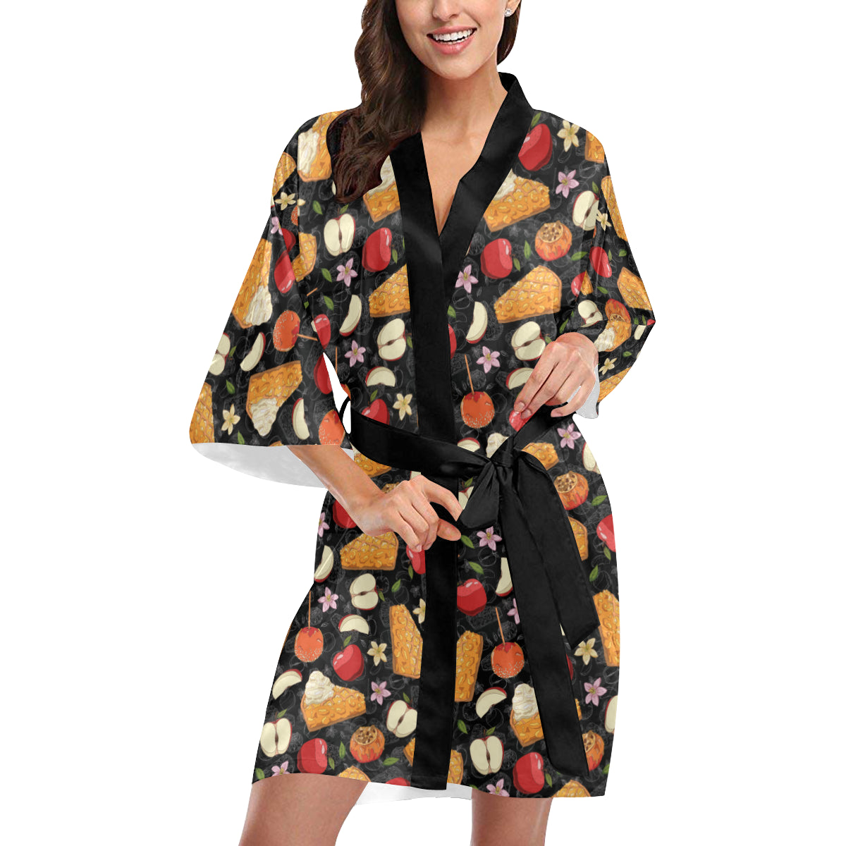 Apple Pie Pattern Print Design 01 Women's Short Kimono
