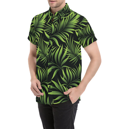 Palm Leaves Pattern Print Design PL07 Men's Short Sleeve Button Up Shirt