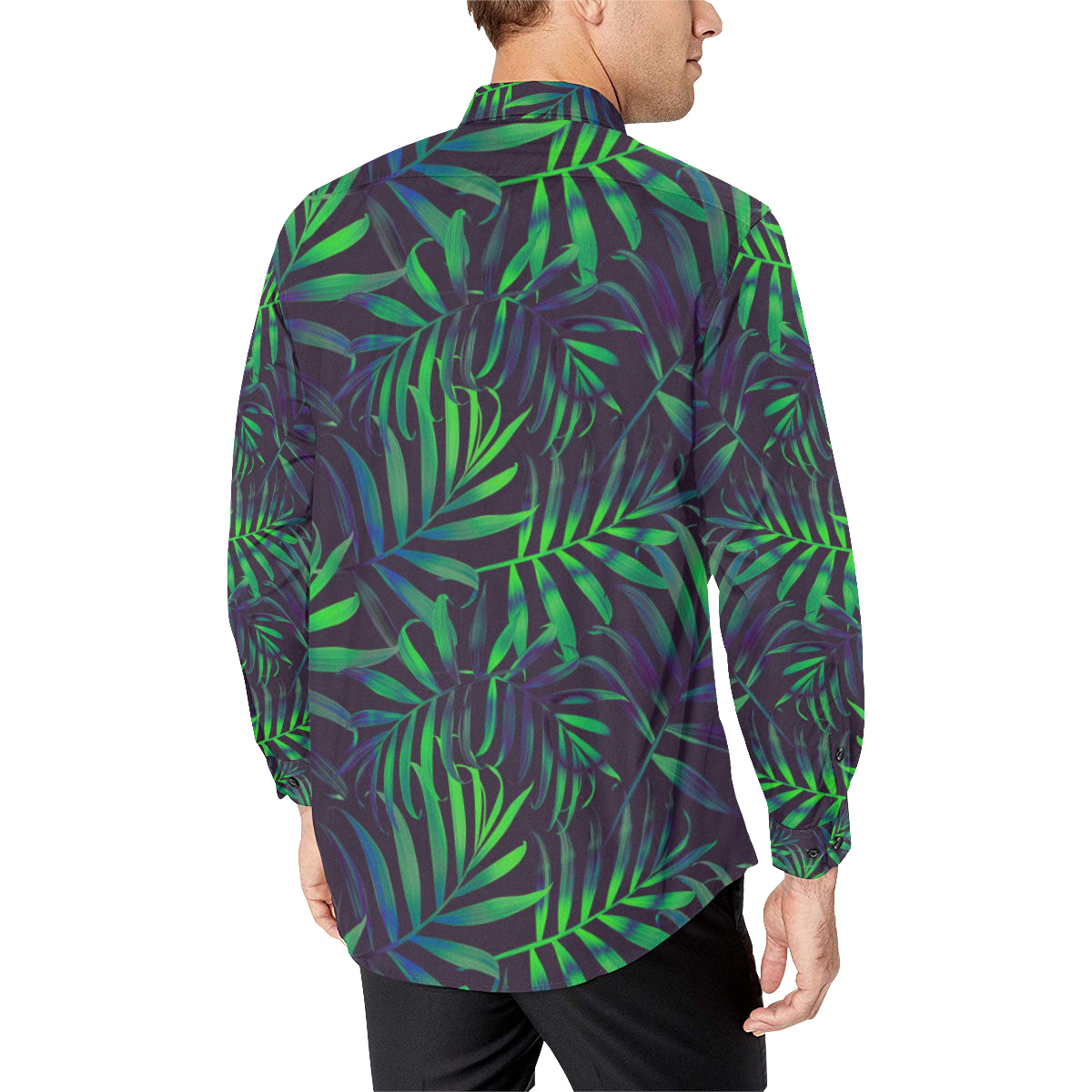 Palm Leaves Pattern Print Design PL01 Men's Long Sleeve Shirt