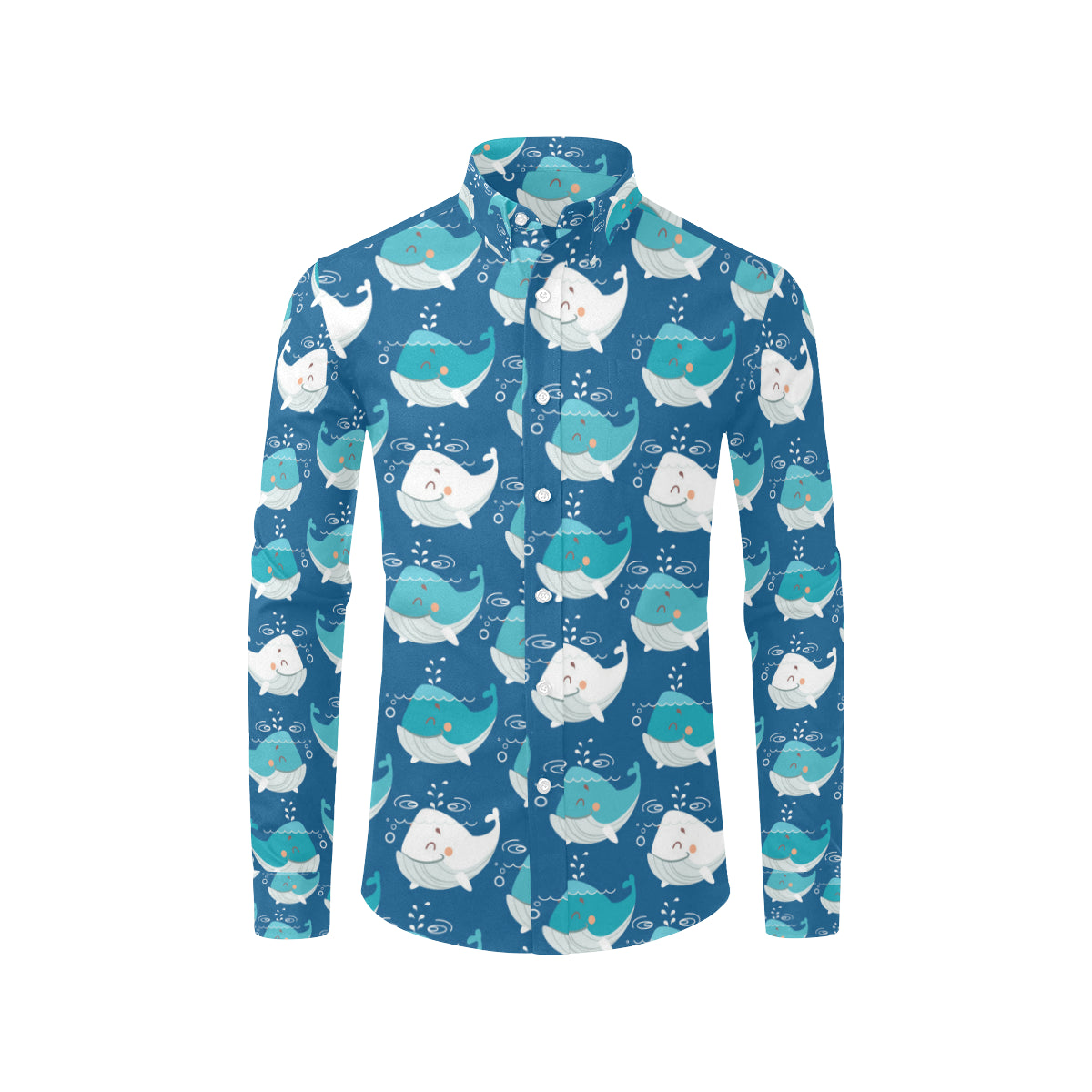Blue Whale Pattern Print Design 01 Men's Long Sleeve Shirt