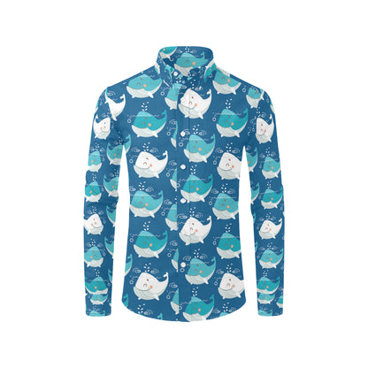 Blue Whale Pattern Print Design 01 Men's Long Sleeve Shirt
