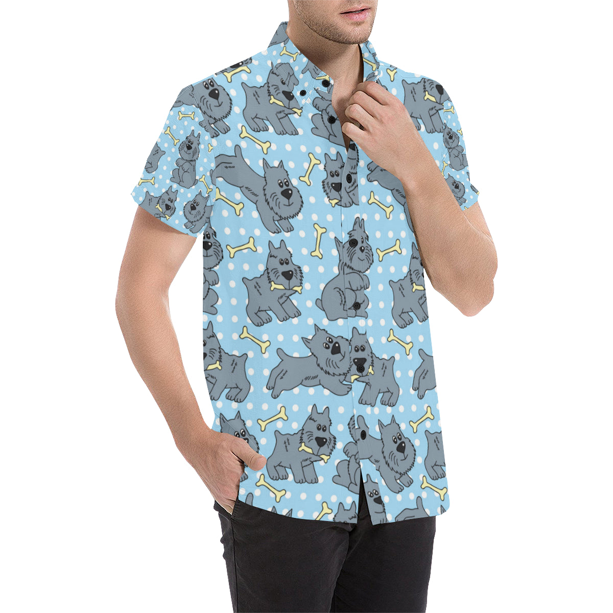 Schnauzers Pattern Print Design A02 Men's Short Sleeve Button Up Shirt