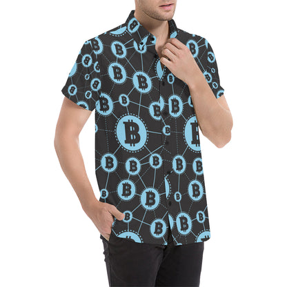 Cryptocurrency Pattern Print Design 02 Men's Short Sleeve Button Up Shirt