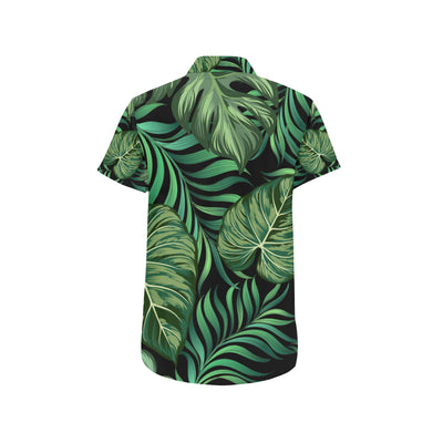 Green Fresh Tropical Palm Leaves Men's Short Sleeve Button Up Shirt