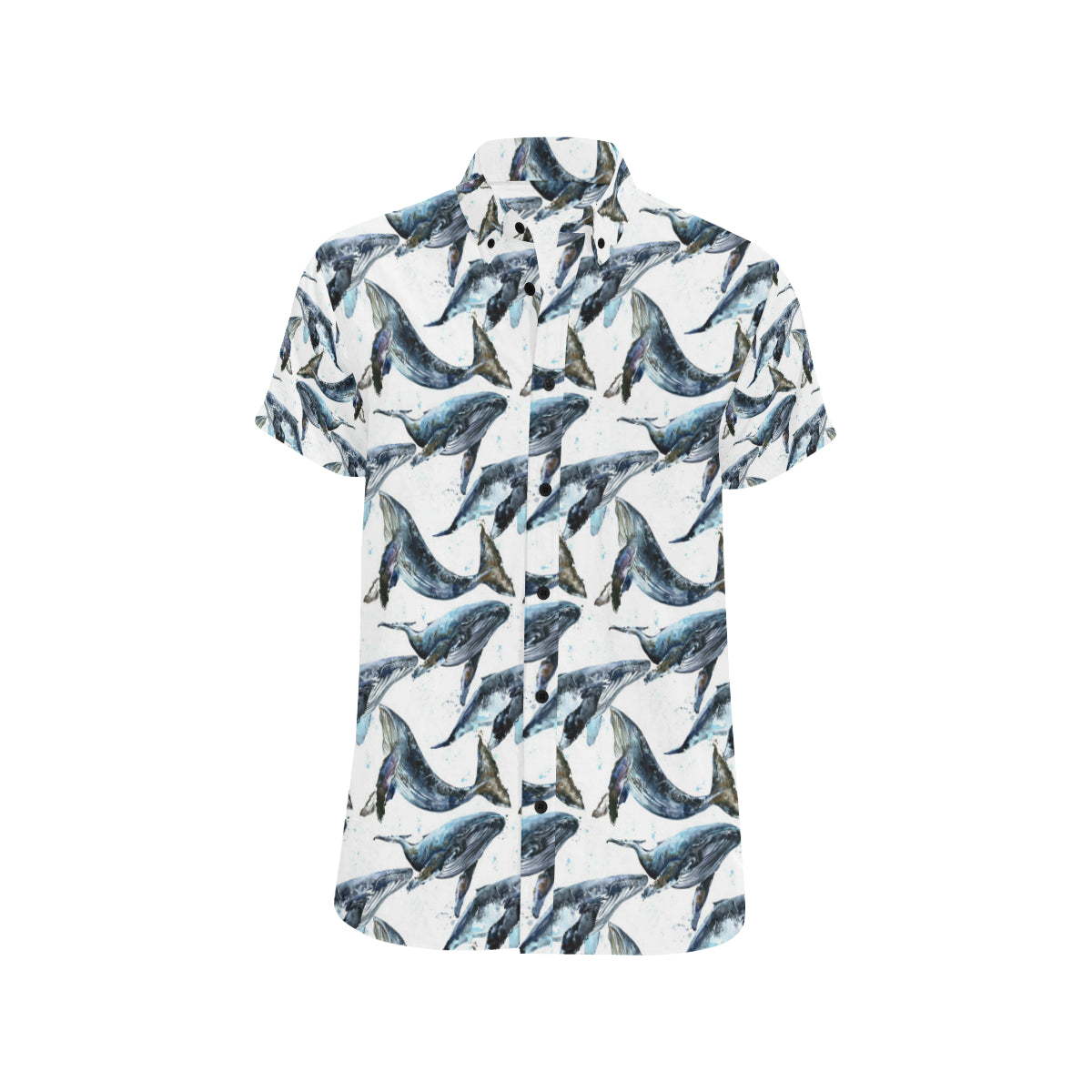 Blue Whale Pattern Print Design 03 Men's Short Sleeve Button Up Shirt