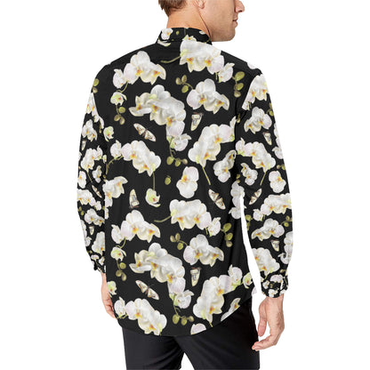 Orchid White Pattern Print Design OR011 Men's Long Sleeve Shirt