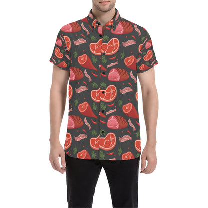 Meat Pattern Print Design 03 Men's Short Sleeve Button Up Shirt