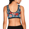 Red Hibiscus Blue Scene Sports Bra