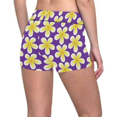 Yellow Plumeria Pattern Print Design PM05 Yoga Shorts