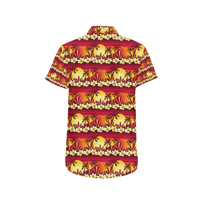 Hawaiian Tropical Sunset Hibiscus Print Men's Short Sleeve Button Up Shirt