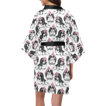 Japanese Chin Pattern Print Design 01 Women's Short Kimono