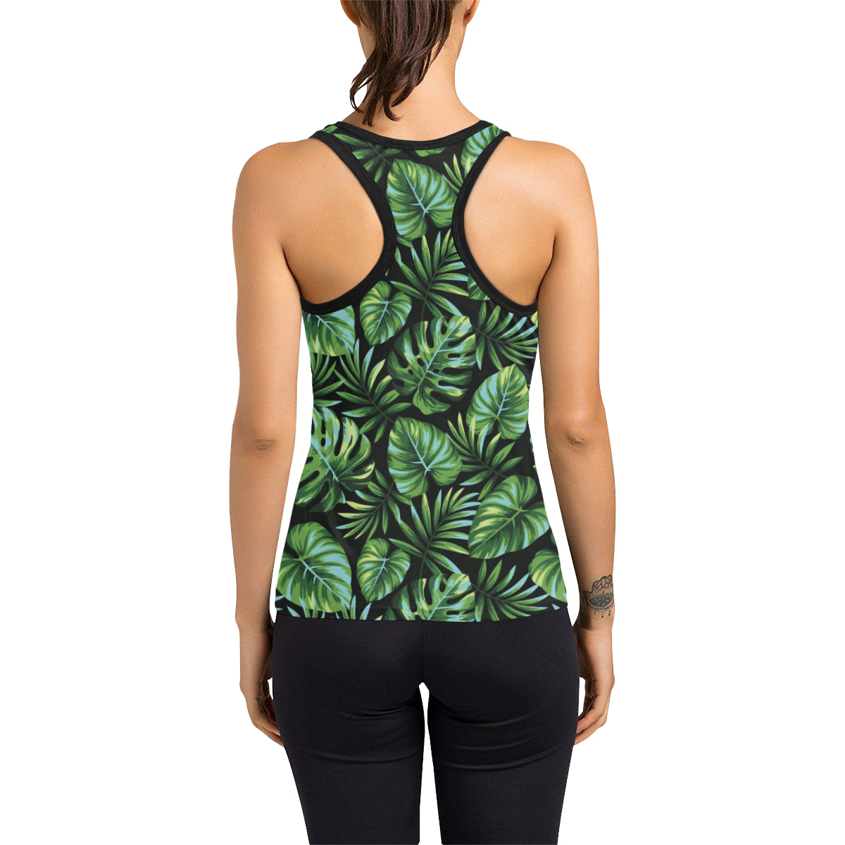 Palm Leaves Pattern Print Design PL013 Women's Racerback Tank Top