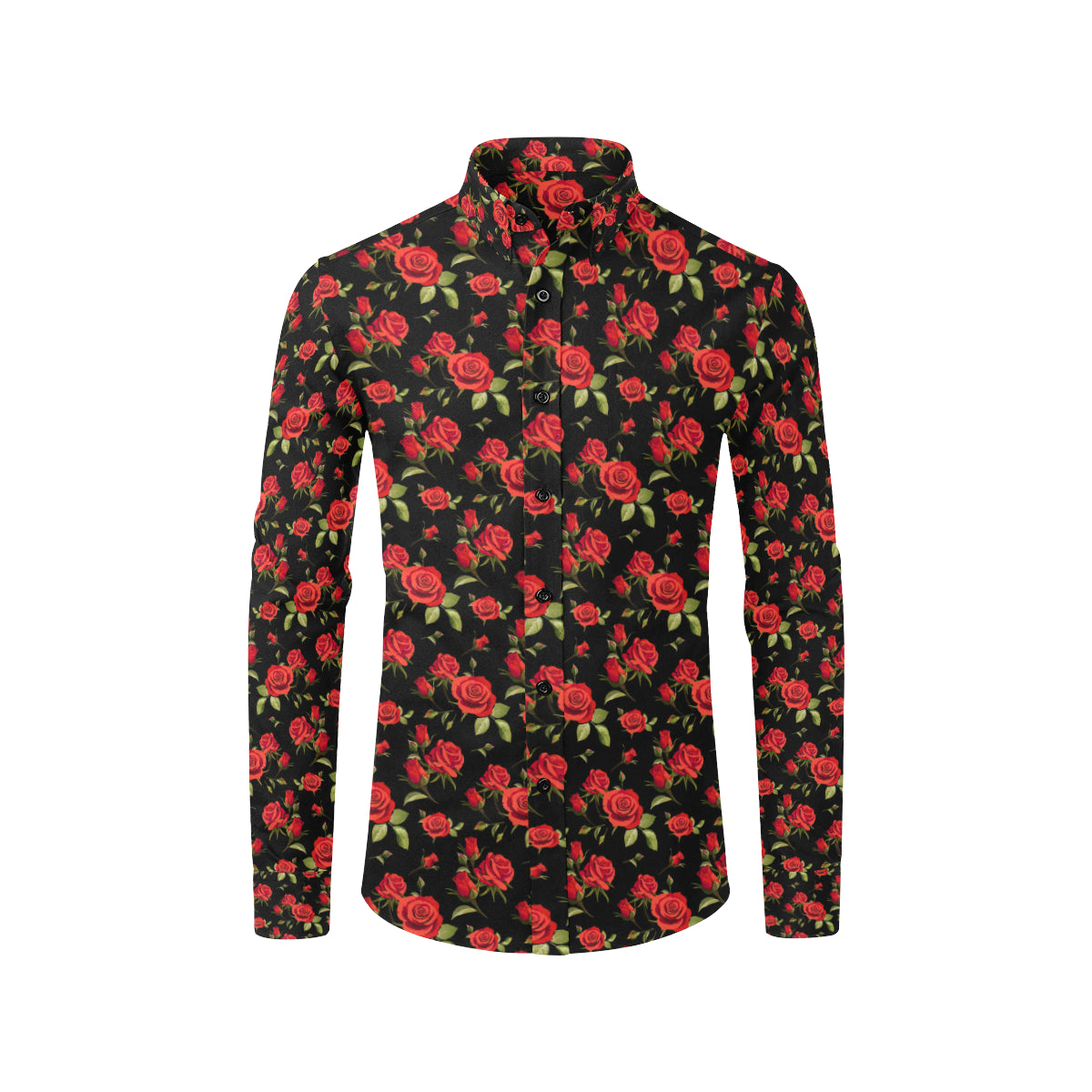 Red Rose Themed Print Men's Long Sleeve Shirt