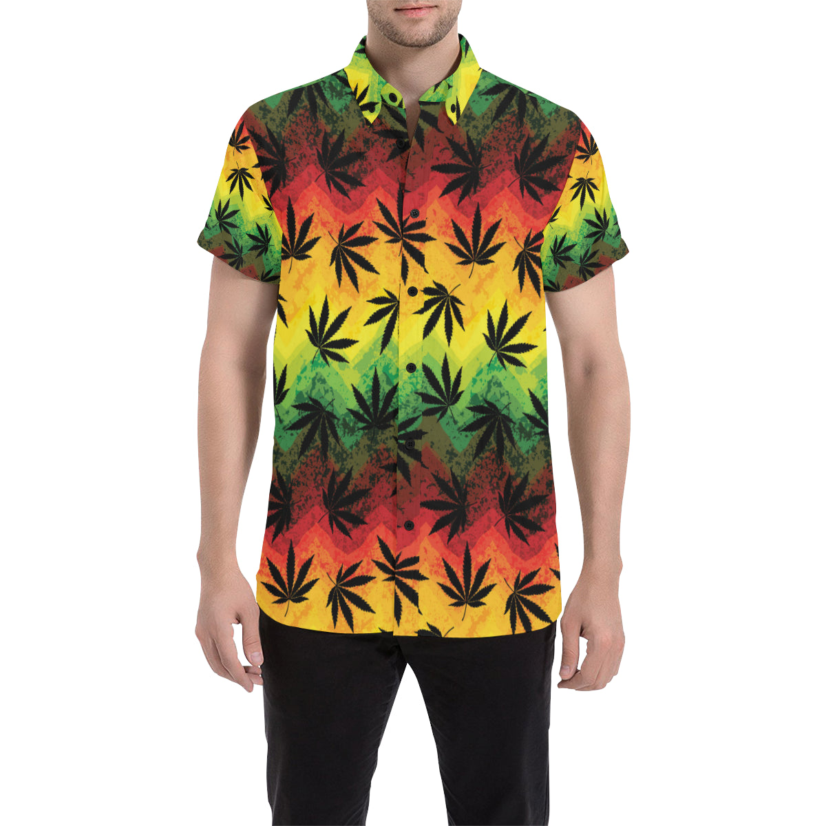 Rasta Pattern Print Design A02 Men's Short Sleeve Button Up Shirt
